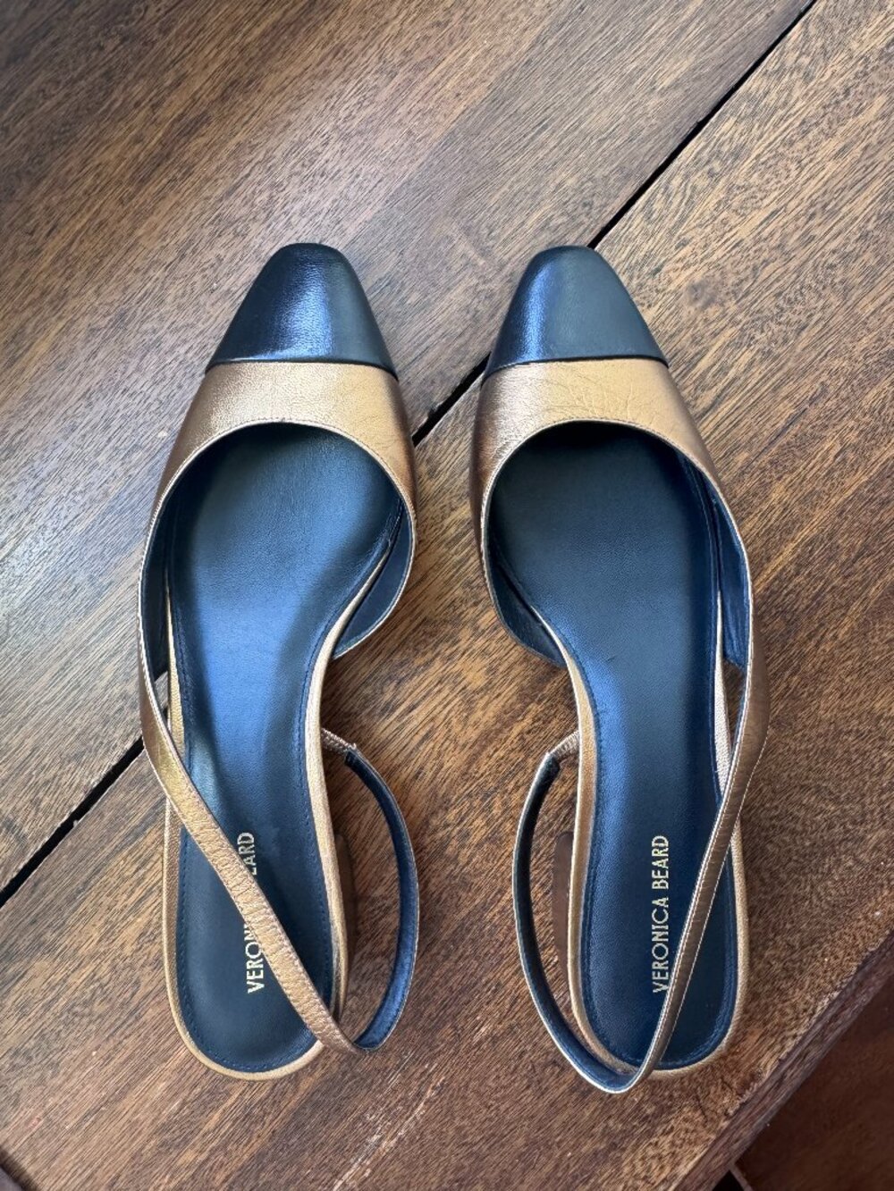 Veronica Beard Cecile Slingback Size 10 Metallic Gold and Blk Ballerina Flats